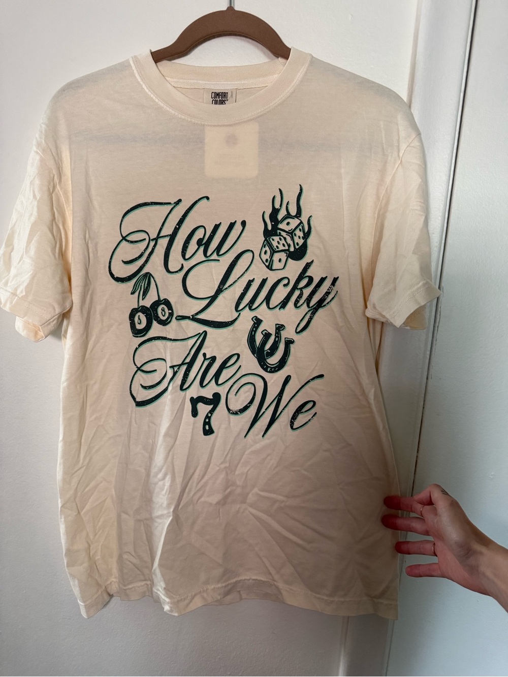 Comfort Colors woman’s Cream Short Sleeve Tee with Graphic